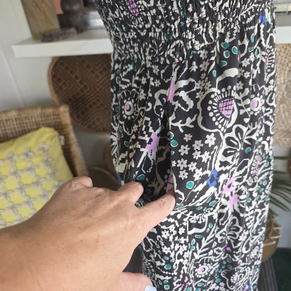Marine Layer Small Long Dress Black and Pink Maxi Dress Floral Boho Chic - Picture 11 of 16